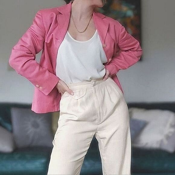 Vintage Jackets & Blazers - Vtg Anne Taylor rose pink linen blend blazer